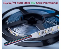 Tira LED Flexible 24V 19,2W/mt 60 Led/mt SMD 5050 IP20 RGBW (Frío, Neutro ó Cálido), Serie Profesional, rollo 5 mts